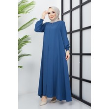 Büyük Beden Kolları Gipe Detaylı Indigo Ferace