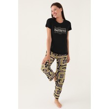 Pierre Cardin Believe Siyah Kadın Kısa Kol Pijama Takımı