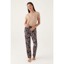 Pierre Cardin Straight Bej Kadın Kısa Kol Pijama Takımı