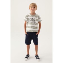 U.S. Polo Assn. Lisanslı Kangaroo Pocket Açık Haki Erkek Çocuk Bermuda Takım