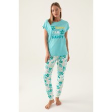 RolyPoly Happy Turkuaz Kadın Kısa Kol Pijama Takımı