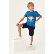 U.S. Polo Assn. Lisanslı Crew Neck Cobalt Erkek Çocuk Bermuda Takım