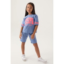 U.S. Polo Assn. Lisanslı Sleeve Detail Açık Indigo Kız Çocuk Bermuda Takım
