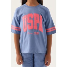 U.S. Polo Assn. Lisanslı Sleeve Detail Açık Indigo Kız Çocuk Bermuda Takım