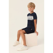 U.S. Polo Assn. Lisanslı Rectangular Pattern Lacivert Erkek Çocuk Bermuda Takım