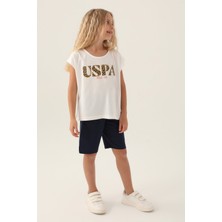 U.S. Polo Assn. Lisanslı Flower Written Krem Kız Çocuk Bermuda Takım
