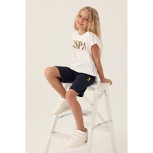 U.S. Polo Assn. Lisanslı Flower Written Krem Kız Çocuk Bermuda Takım