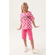 U.S. Polo Assn. Lisanslı Plaid Toz Pembe Kız Çocuk Kapri Takım