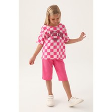 U.S. Polo Assn. Lisanslı Plaid Toz Pembe Kız Çocuk Kapri Takım