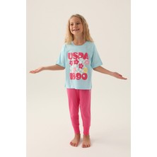 U.S. Polo Assn.  Lisanslı Printed Açık Mavi Kız Çocuk Pijama Takımı
