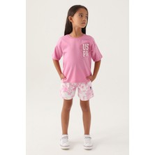 U.S. Polo Assn. Lisanslı Heart Printed Pembe Kız Çocuk Şort Takım