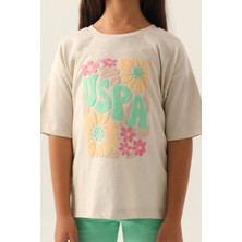 U.S. Polo Assn. Lisanslı Flower Bej Kız Çocuk Kapri Takım