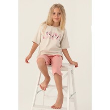 U.S. Polo Assn. Lisanslı Flower Printed Bej Kız Çocuk Kapri Takım