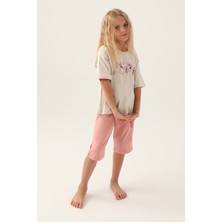 U.S. Polo Assn. Lisanslı Flower Printed Bej Kız Çocuk Kapri Takım