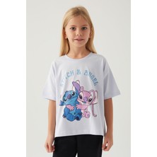 Stitch Angel Mor Kız Çocuk T-Shirt