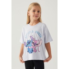 Stitch Angel Mor Kız Çocuk T-Shirt