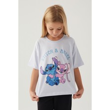 Stitch Angel Mor Kız Çocuk T-Shirt