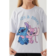 Stitch Angel Mor Kız Çocuk T-Shirt