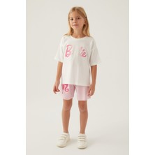 Barbie Patterned Krem Kız Çocuk Şort Takım