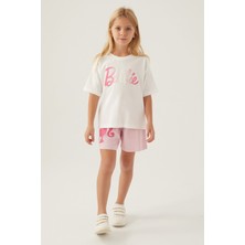 Barbie Patterned Krem Kız Çocuk Şort Takım