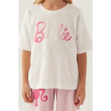 Barbie Patterned Krem Kız Çocuk Şort Takım