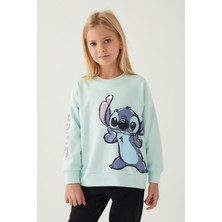 Stitch Puss Yeşil Kız Çocuk Sweatshirt