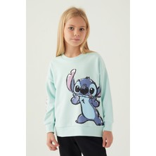 Stitch Puss Yeşil Kız Çocuk Sweatshirt