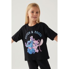 Stitch Angel Siyah Kız Çocuk T-Shirt