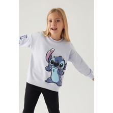 Stitch Puss Mor Kız Çocuk Sweatshirt