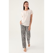 Pierre Cardin Buttoned Bej Kadın Kısa Kol Pijama Takımı