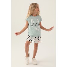 RolyPoly Cat Yeşil Kız Çocuk Şort Takım
