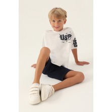 U.S. Polo Assn. Lisanslı Brush Pattern Krem Erkek Çocuk Bermuda Takım