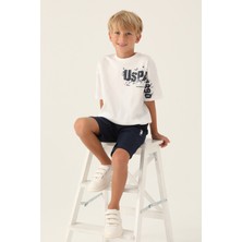 U.S. Polo Assn. Lisanslı Brush Pattern Krem Erkek Çocuk Bermuda Takım