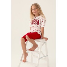 U.S. Polo Assn. Lisanslı Heart Pattern Kırmızı Kız Çocuk Kapri Takım