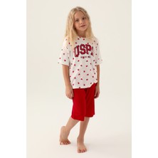 U.S. Polo Assn. Lisanslı Heart Pattern Kırmızı Kız Çocuk Kapri Takım