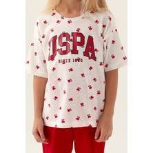 U.S. Polo Assn. Lisanslı Heart Pattern Kırmızı Kız Çocuk Kapri Takım