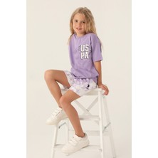 U.S. Polo Assn. Lisanslı Heart Printed Mor Kız Çocuk Şort Takım