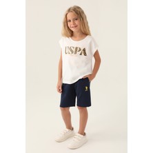 U.S. Polo Assn. Lisanslı Flower Written Krem Kız Çocuk Bermuda Takım