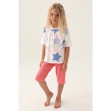 U.S. Polo Assn. Lisanslı Star Printed Krem Kız Çocuk Kapri Takım