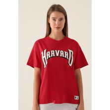 Harvard Patterned Kırmızı Kadın T-Shirt