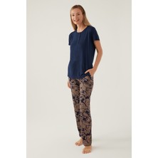 Pierre Cardin Buttoned Lacivert Kadın Kısa Kol Pijama Takımı