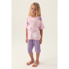 U.S. Polo Assn. Lisanslı Star Printed Toz Pembe Kız Çocuk Kapri Takım