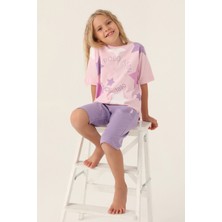 U.S. Polo Assn. Lisanslı Star Printed Toz Pembe Kız Çocuk Kapri Takım