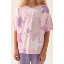 U.S. Polo Assn. Lisanslı Star Printed Toz Pembe Kız Çocuk Kapri Takım