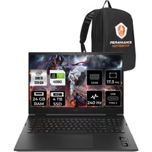 HP Omen 17 Intel Core i9 13900HX 24GB 2TB SSD + 2TB SSD RTX4080/12GB 240Hz 17.3" QHD FDOS Taşınabilir Bilgisayar & PER4 Çanta 892R1EAPN317