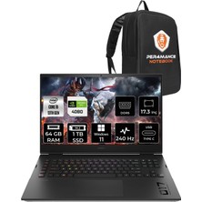 HP Omen 17 Intel Core i9 13900HX 64GB 1TB SSD RTX4080/12GB 240Hz 17.3" QHD W11H Taşınabilir Bilgisayar & PER4 Çanta 892R1EAPN387