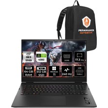 HP Omen 17 Intel Core i9 13900HX 64GB 512GB SSD RTX4080/12GB 240Hz 17.3" QHD W11P Taşınabilir Bilgisayar & PER4 Çanta 7P6D5EAPN434