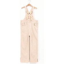 Cansın Mini Bej Ayıcık Cepli Yırtmaçlı Kız Çocuk Salopet Tulum 17713