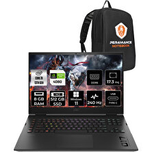 HP Omen 17 Intel Core i9 13900HX 8GB 512GB SSD RTX4080/12GB 240Hz 17.3" QHD W11P Taşınabilir Bilgisayar & PER4 Çanta 7P6D5EAPN398