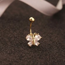 Heppii 316 L Cerrahi Çelik Kelebekli Göbek Piercingi Gold Renk